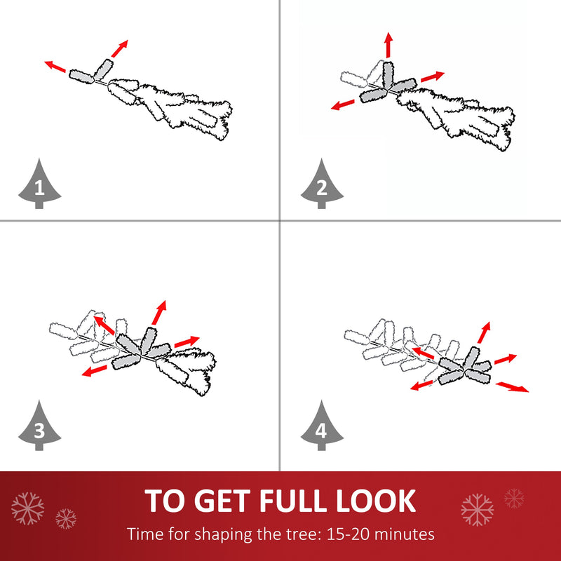 Four-step diagram showing how to spread out the branch tips on the 4ft tree