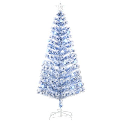 6ft white and blue fibre optic Christmas tree on a white metal base