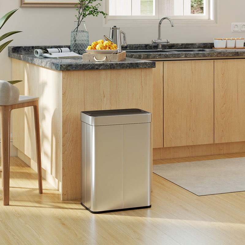 Sensor Kitchen Bin 55L Hands Free with Slim Space Saving Design Silver Tone Homcom