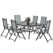 Grey 7 Piece Steel Patio Dining Set With Parasol Hole by Outsunny