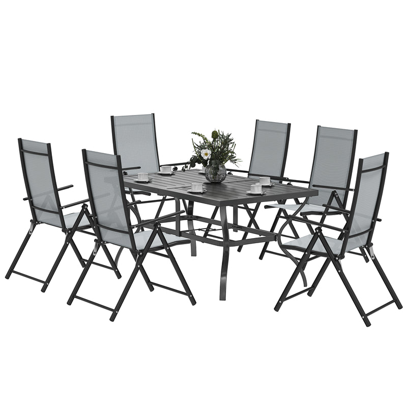 Grey 7 Piece Steel Patio Dining Set With Parasol Hole by Outsunny
