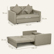 Light Brown 2 Seater Sofa Bed with Cushions and Hidden Storage by HOMCOM