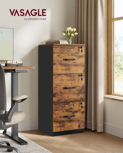 Vasagle file cabinet styled in a home office beside a standing desk