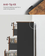 Anti-tip wall-fixing kit attached to the rear of the file cabinet for stability