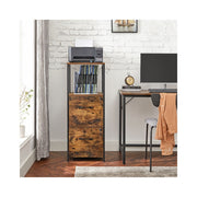 Filing cabinet used as a printer stand next to a desk in a home office