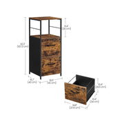 Dimension diagram showing the cabinet at 42 cm wide, 40 cm deep and 107.3 cm high with drawer interior sizes