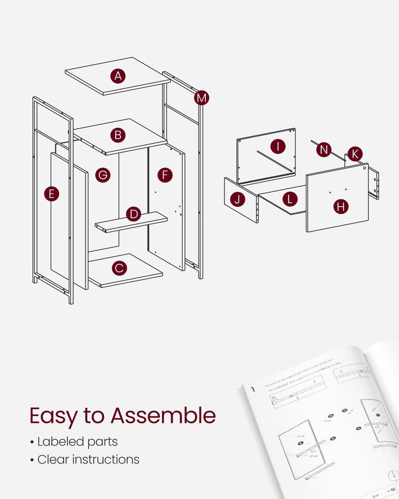 Exploded assembly diagram with lettered parts for the filing cabinet