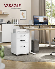 Lifestyle photo of the filing cabinet parked under a home office desk