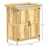 Dimension diagram showing the wooden garden shed at 74 cm wide, 43 cm deep and 88 cm high