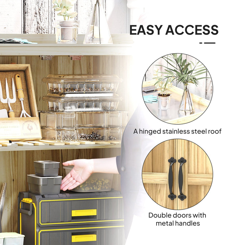 Easy access panel showing the hinged stainless steel roof and double doors with metal handles