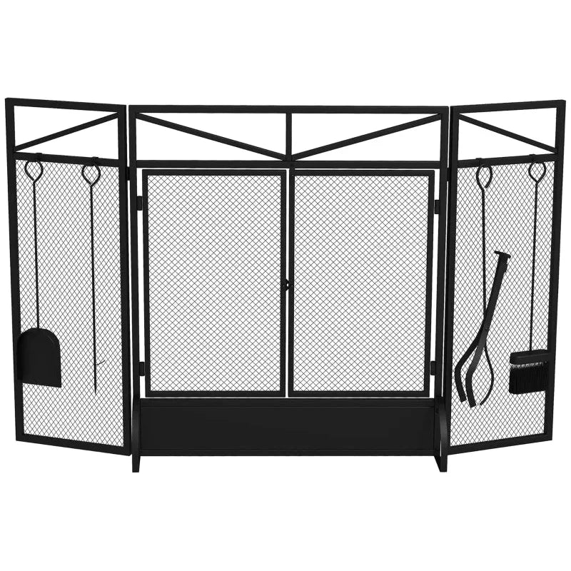 Front Opening Fire Guard Screen With Tools, 122x77cm