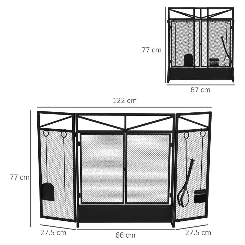 Front Opening Fire Guard Screen With Tools, 122x77cm
