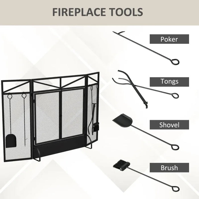 Front Opening Fire Guard Screen With Tools, 122x77cm