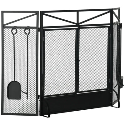 Front Opening Fire Guard Screen With Tools, 122x77cm Homcom