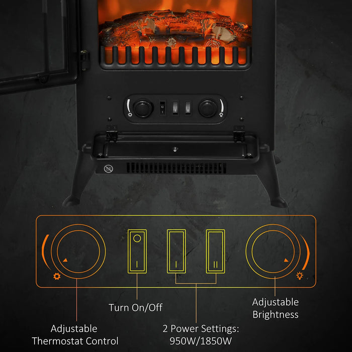 1850W Electric Fireplace Heater, Wood Effect, Black