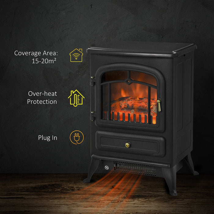 1850W Electric Fireplace Heater, Wood Effect, Black