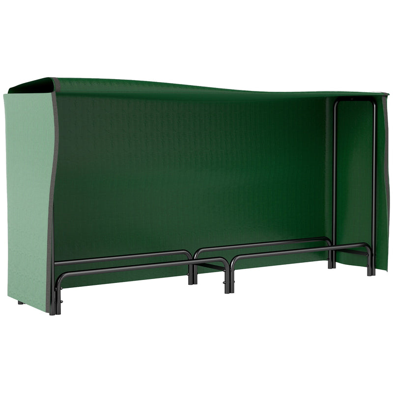 Outsunny firewood rack with waterproof cover shown empty, dark green PE cover over metal frame