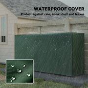 Close-up of the waterproof PE cover shedding rain to protect stacked firewood