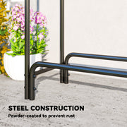 Close-up of the powder-coated steel joint construction on the firewood rack