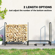 Diagram showing the rack's two length options by adding or removing bottom sections