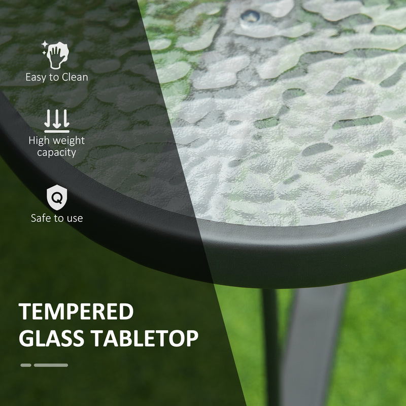 Square Black Garden Dining Table with Parasol Hole and Tempered Glass Top for Patio Use