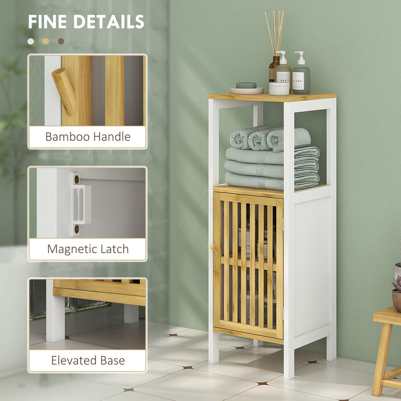 Bamboo Blend Retro Bathroom Storage Unit with Cupboard and Shelves