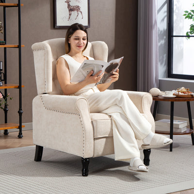 Reclining Vintage Armchair with Footrest for Living Room Comfort 150 Degree Beige