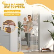 Extra Wide Dog Gate with Walk Through Door for Stairs and Hallways White AOSOM
