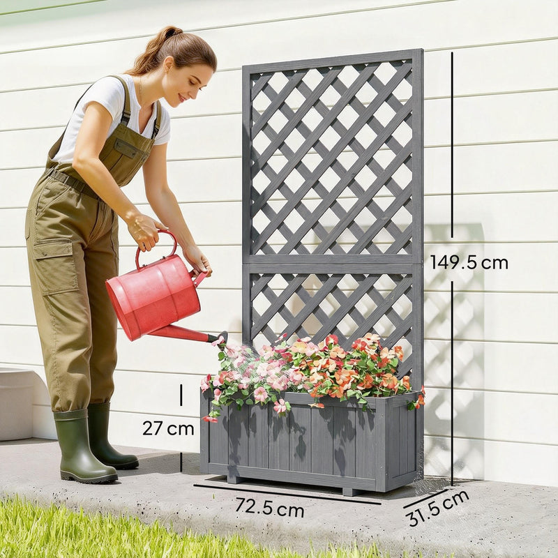 Wooden Planter Box with Trellis for Climbing Plants and Herbs Outdoor Grey