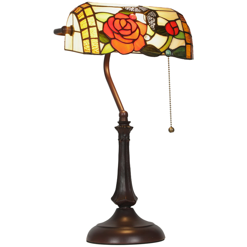 Tiffany Style Table Lamp with Rose and Butterfly Design Ideal for Bedside Use Multi Colour