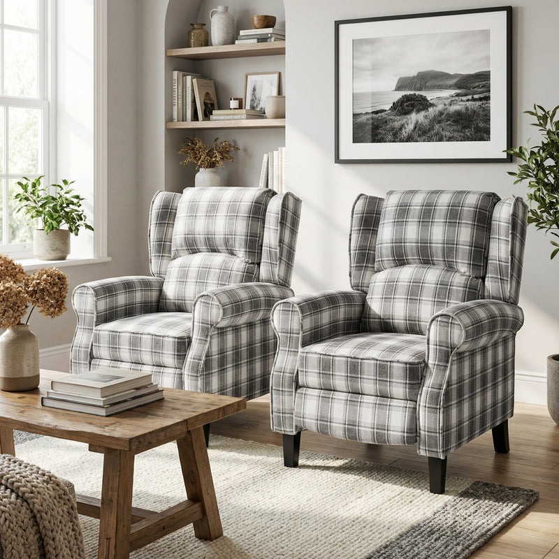 Recliner Chair with Adjustable Back and Footrest for Living Room or Bedroom Grey and White AOSOM