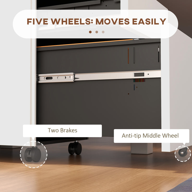 3 Drawer Steel Filing Cabinet with Lock Pencil Tray and Wheels for Home Office Use White