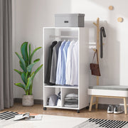 White Open Wardrobe On Wheels With Hanging Rail And Shelves For Bedroom Or Hallway