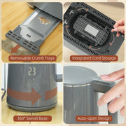 Grey Digital Kettle and 2 Slice Toaster Set with Fast Boil and LED Touch Controls