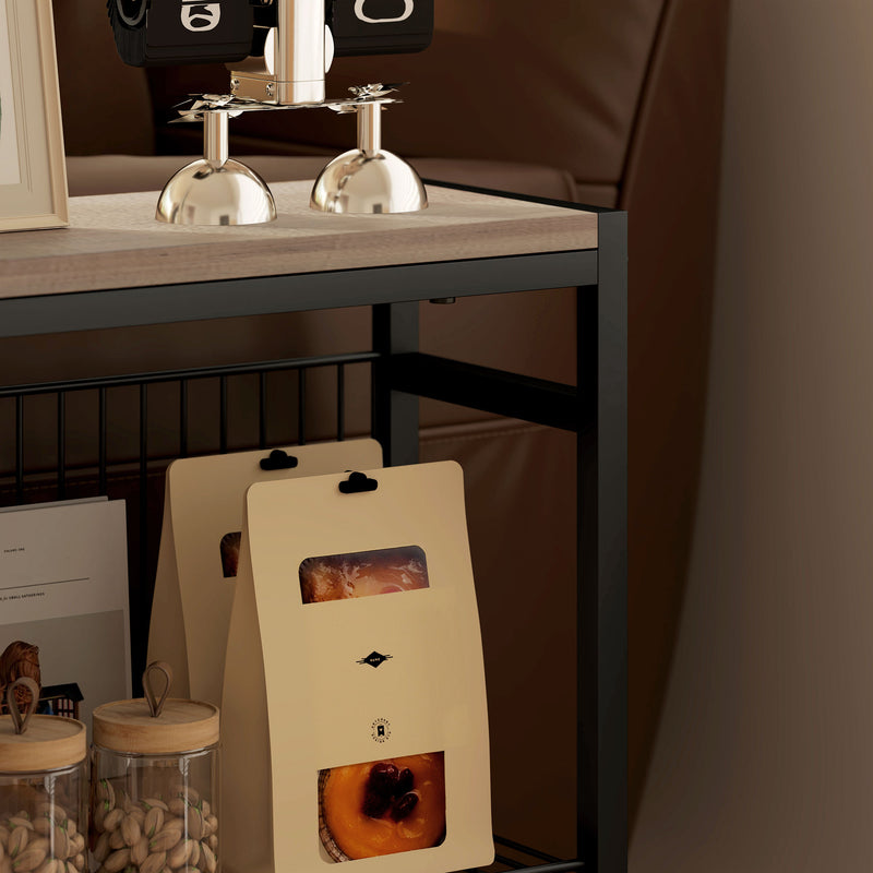 Grey Industrial Side Table with Three Shelves for Storage by HOMCOM