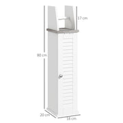 Slim Bathroom Storage Cabinet With Roll Holder Adjustable Shelf And Cupboard, White