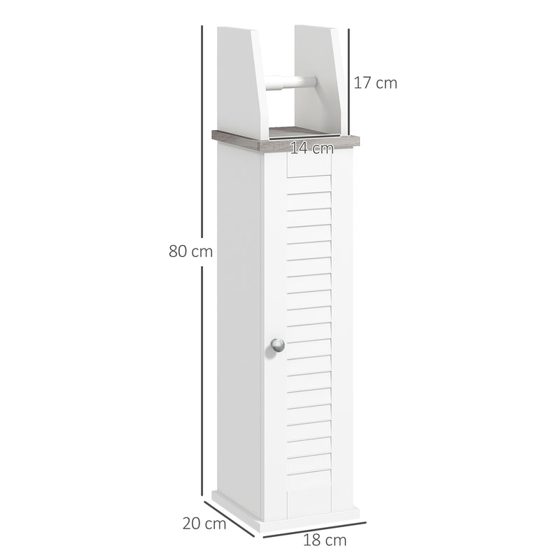 Slim Bathroom Storage Cabinet With Roll Holder Adjustable Shelf And Cupboard, White