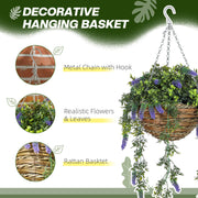 Set of 2 Artificial Lavender Plants in Hanging Baskets Faux Silk Flowers for Indoor Outdoor Decor by HOMCOM