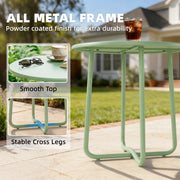 Small Round Garden Side Table with Sturdy Metal Frame and Adjustable Feet for Stable Outdoor Use Green Outsunny