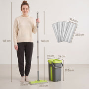 Dimensions diagram showing 140 cm handle, bucket size and 32.5 x 12.5 cm mop pad