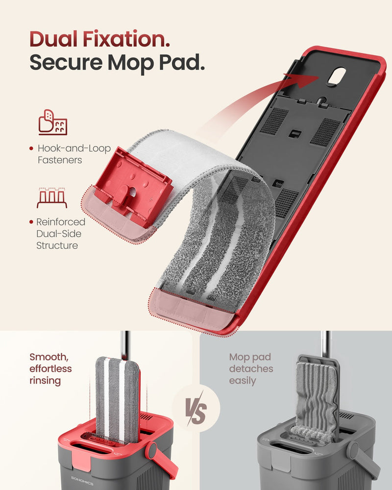 Close-up of the mop pad's hook-and-loop fastening onto the mop head
