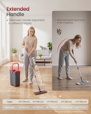 Dimension diagram showing the bucket size and the handle extended to 132 cm