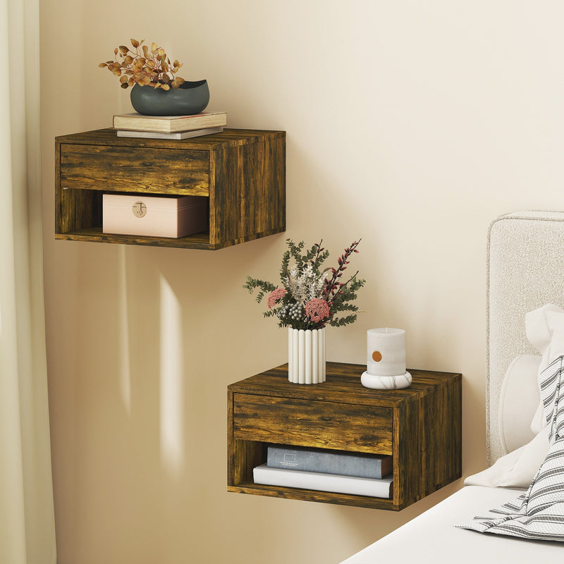 Floating Bedside Tables, Rustic Brown