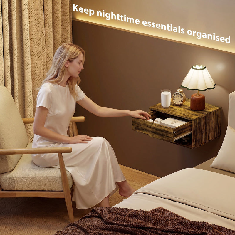 Floating Bedside Tables, Rustic Brown