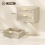 Dimensions diagram for the oak unit showing 40 x 30 x 27.6 cm and drawer sizes