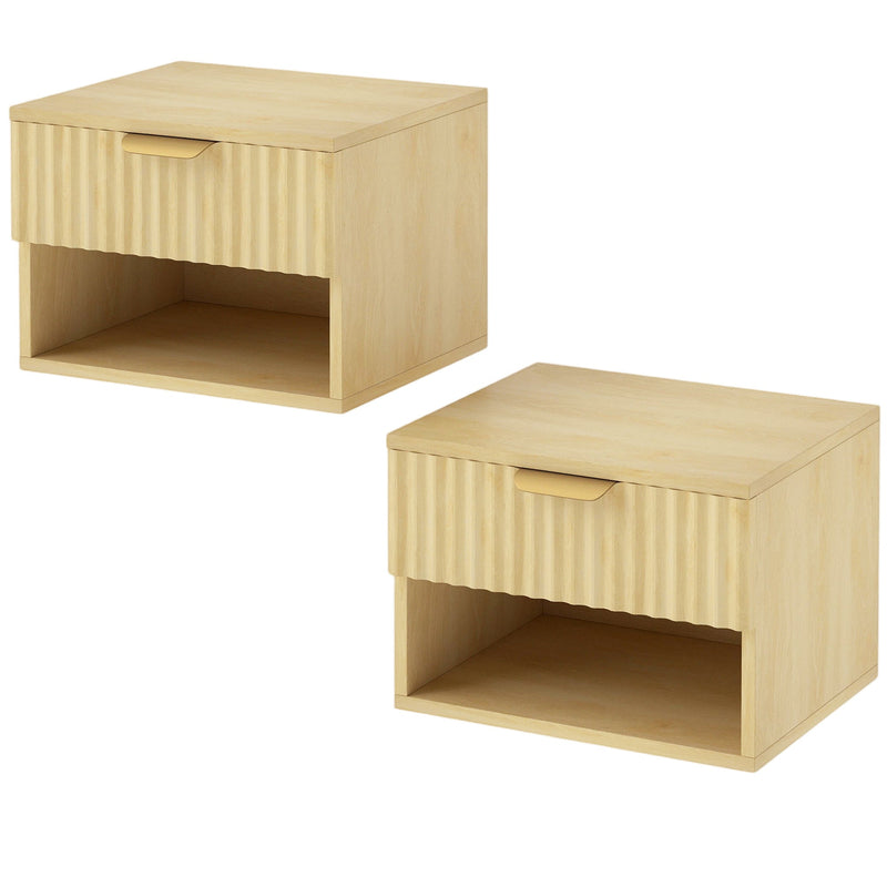 Pair of Homcom oak floating nightstands with fluted drawer, studio view