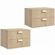 Two Homcom oak nightstands shown stacked and upright on a white background