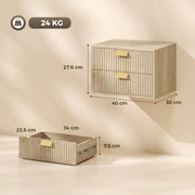 Dimensions diagram showing a 40 x 30 x 27.6 cm nightstand with 34 x 23.5 x 7.5 cm drawer and 24 kg capacity