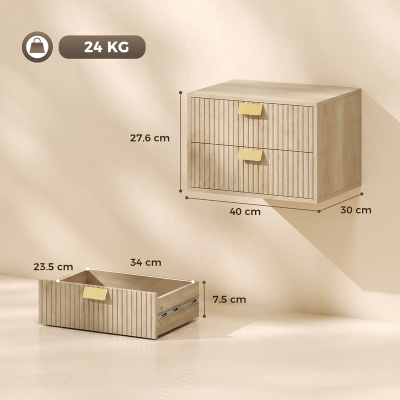 Dimensions diagram showing a 40 x 30 x 27.6 cm nightstand with 34 x 23.5 x 7.5 cm drawer and 24 kg capacity