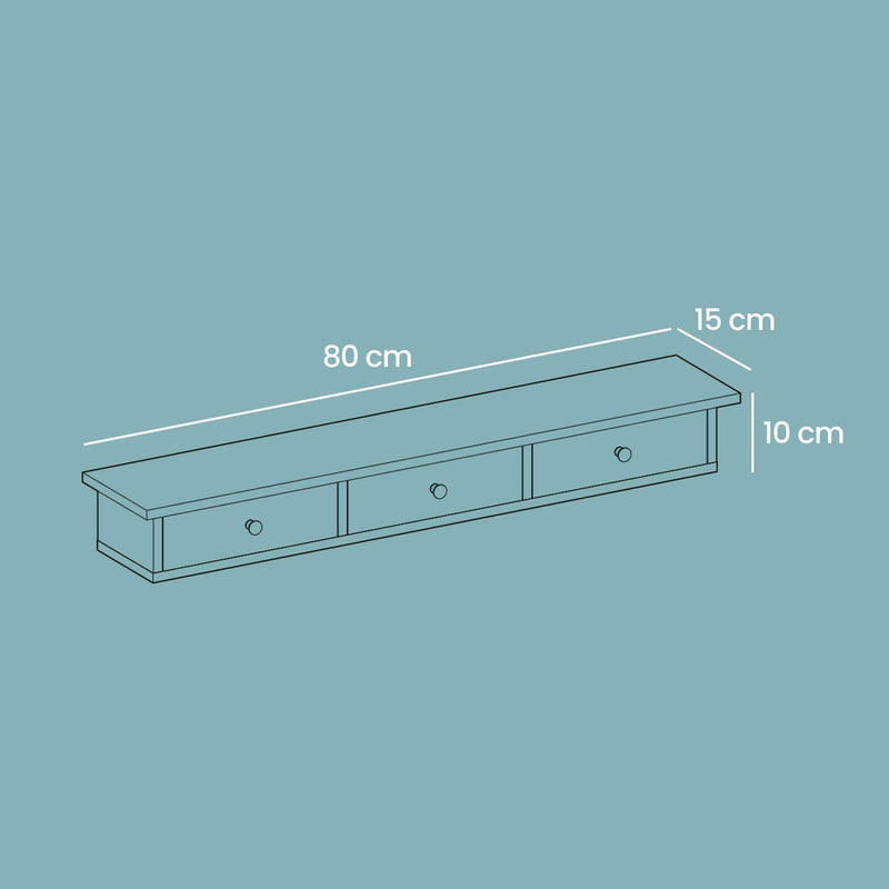 Dimensions diagram of Songmics floating wall shelf, 80 x 15 x 10 cm